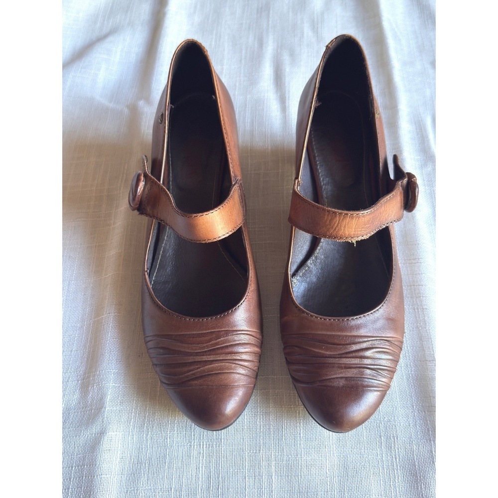 Pikolinos Brown Leather Ruched Mary Jane Wedge Pumps 39 Vintage Inspired Classic